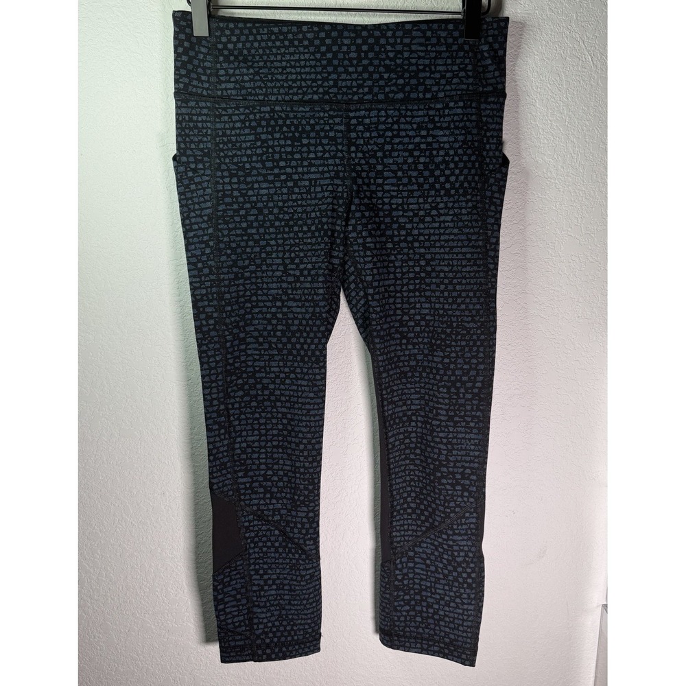 Lululemon | Leggings Crop Black Blue Pattern Mesh Pocket | Women Size 6